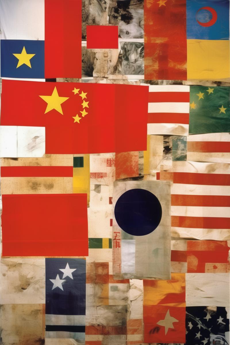 00523-1127251800-_lora_Robert Rauschenberg Style_1_Robert Rauschenberg Style - The flags of China and other countries are fused into a new nation.png